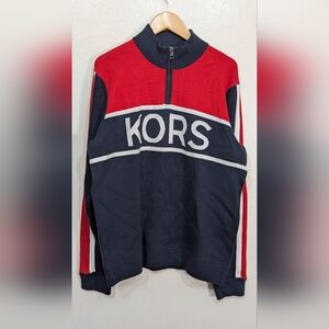 Michael Kors Men's Red and Navy Zip-Up Sweater